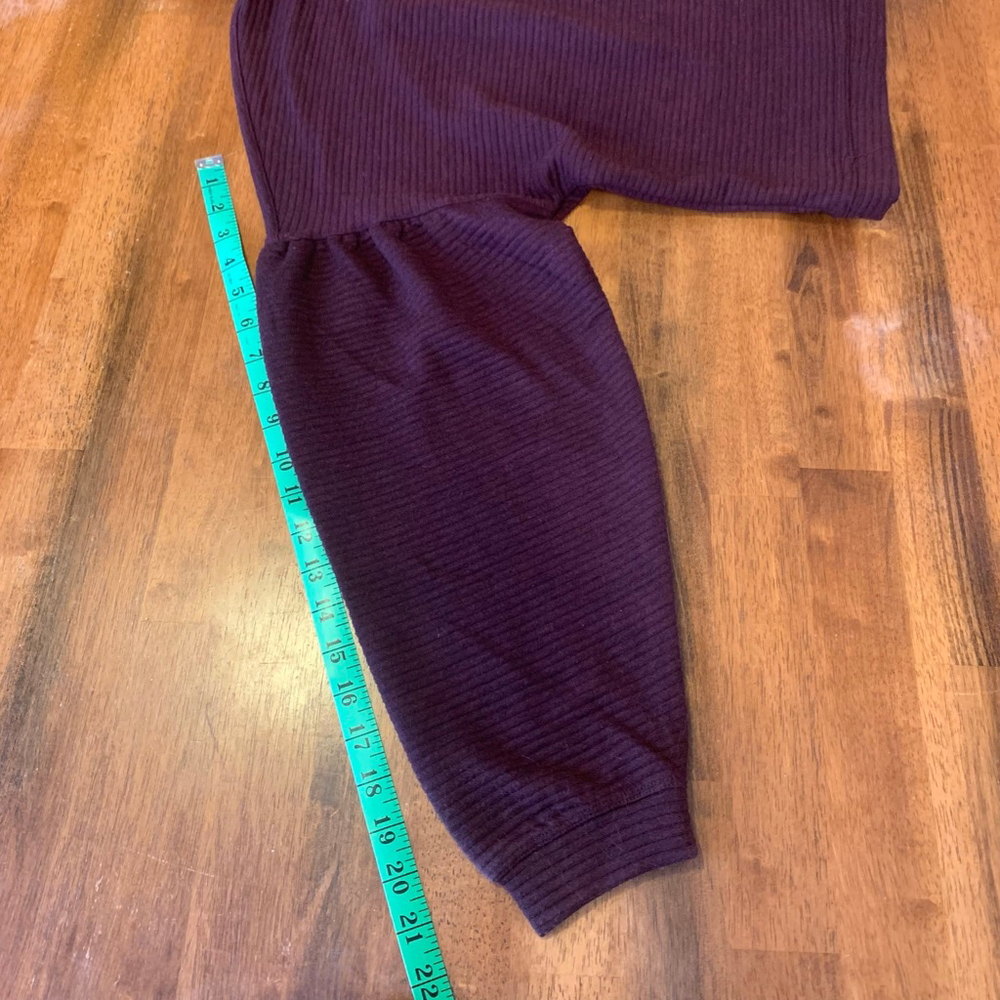 90 degree Top XL Maroon Burgundy Turtleneck Crop Drop Shoulder Stripe Texture - Picture 5 of 8